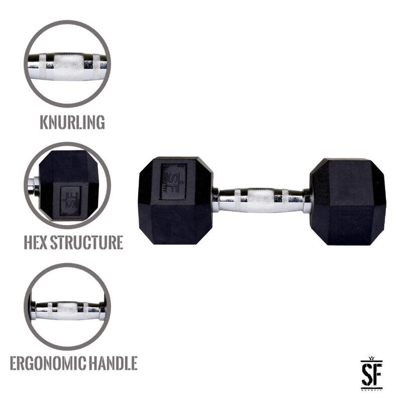 Hexagonale rubberen dumbbell (individueel) - 6 kg