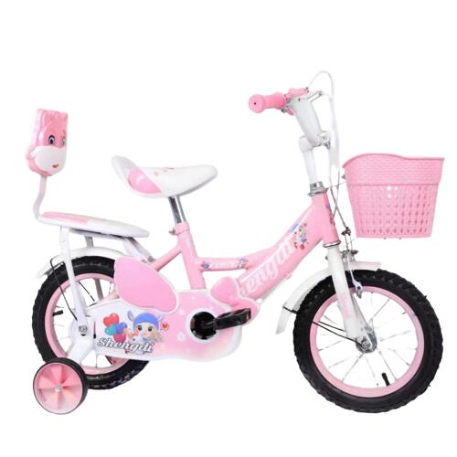 Bicicleta copii 2 – 4 ani, 12", Roz, Doua locuri, Roti ajutatoare, Frane
