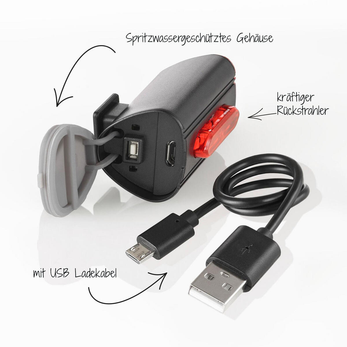 FISCHER TWIN Akku LED USB Beleuchtungs-Set 30 Lux mit 360 Grad Rückleuchte 7/8
