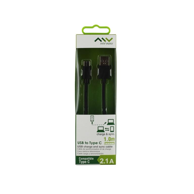 Myway cable USB-Tipo C 2.1A 1m negro 2/2