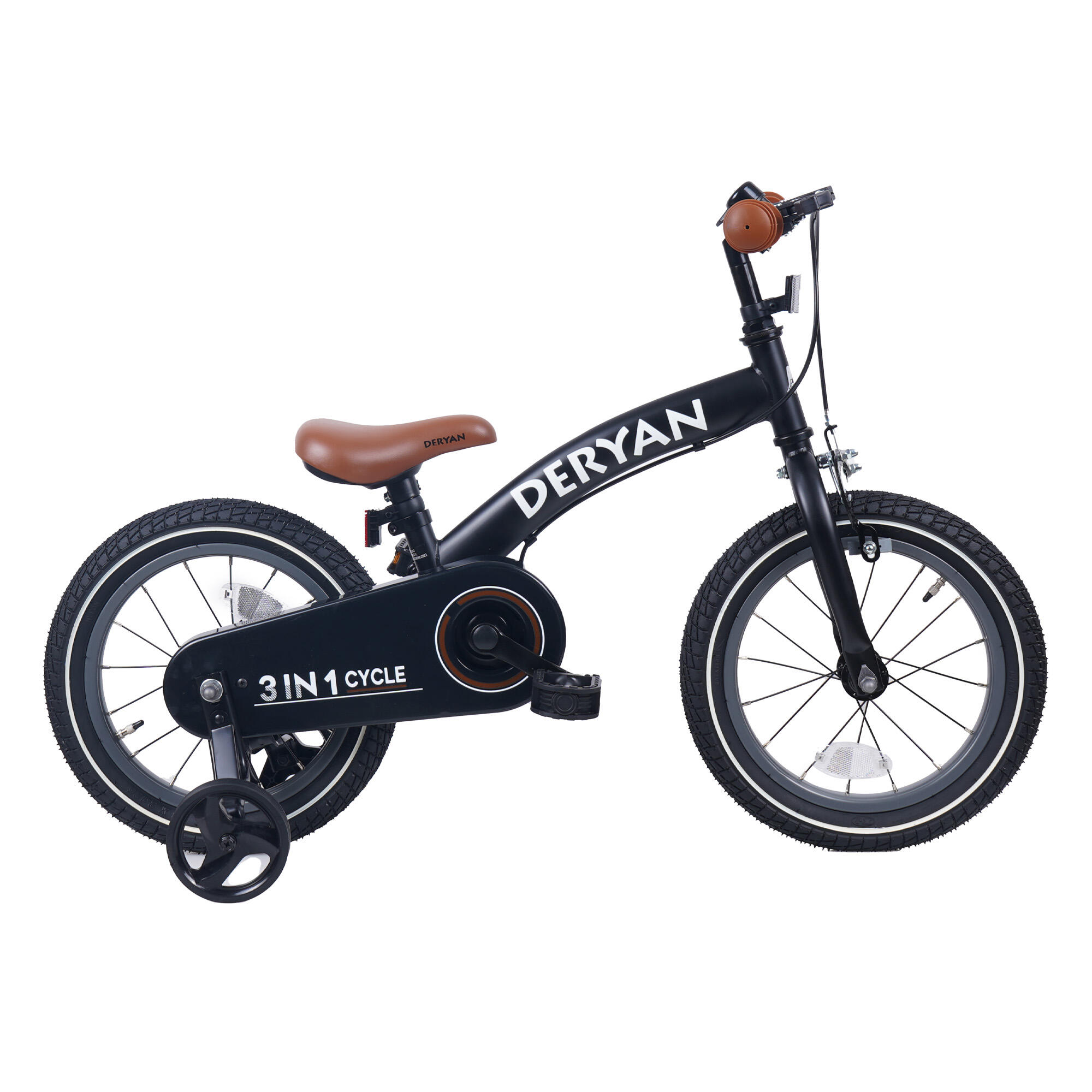 DERYAN Deryan 3-in-1 Kinderfiets 14 inch - Loopfiets - Inc. zijwieltjes