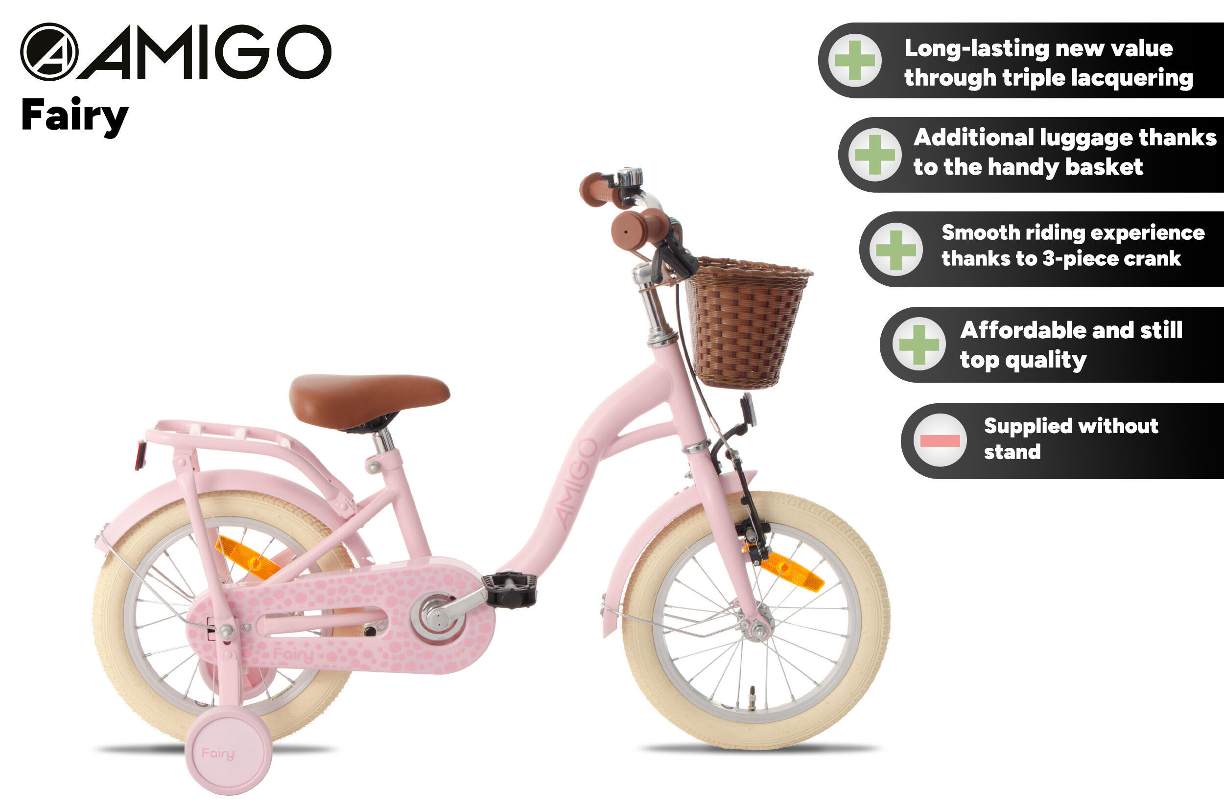 AMIGO Meisjesfiets Fairy 16 Inch Meisjes Terugtraprem Roze 2/7