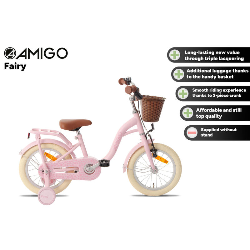 AMIGO Vélo fille Fairy 14 Pouces Fille Frein à rétropédalage Rose