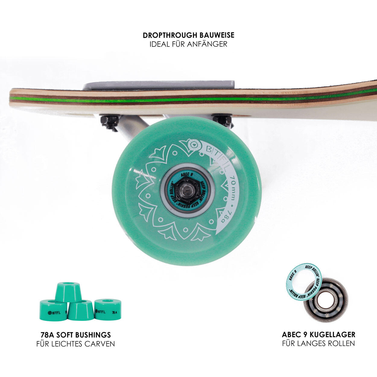 BTFL POLLY 3 - Drop through Longboard komplett für Anfänger und Fortgeschrittene 6/7