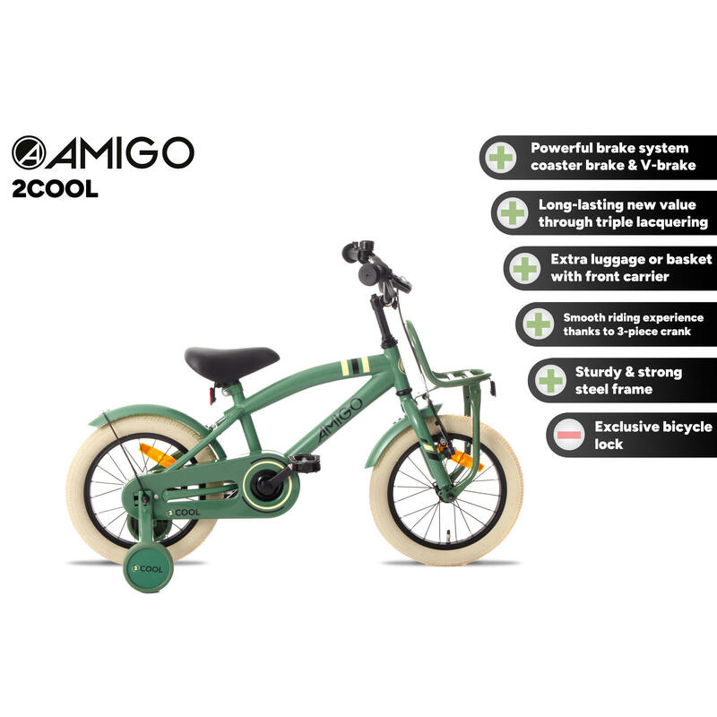 AMIGO Vélo garçon 2Cool 14 Pouces 24 cm Garçon Frein à rétropédalage Vert