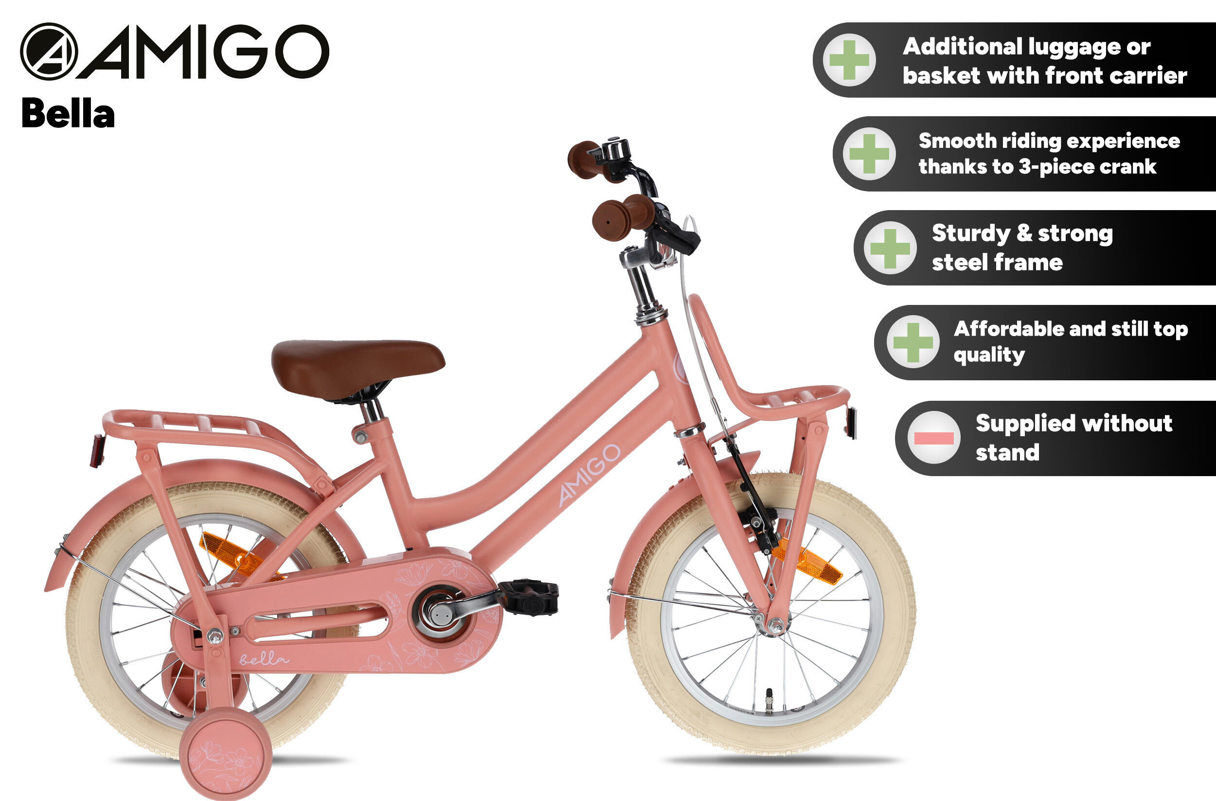 AMIGO Kinderfahrräder Mädchen Bella 14 Zoll Mädchen Rücktrittbremse Lachsfarben 2/7