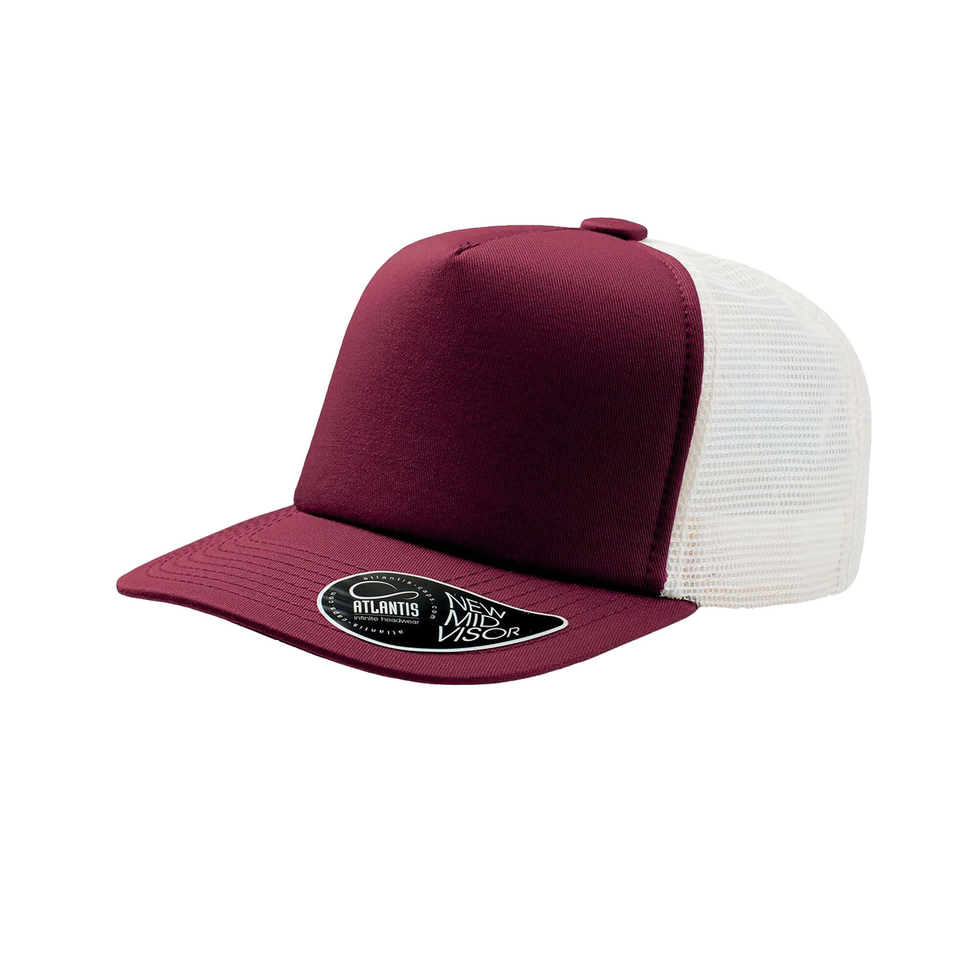 ATLANTIS Record Mid Visor 5 Panel Trucker Cap (Burgundy)