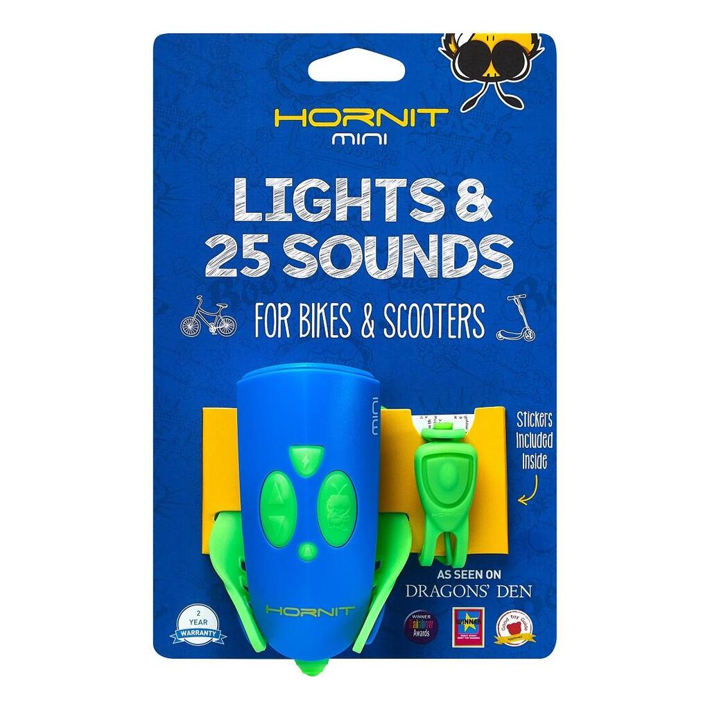 Bike horn and light for children with 25 sounds - green and blue