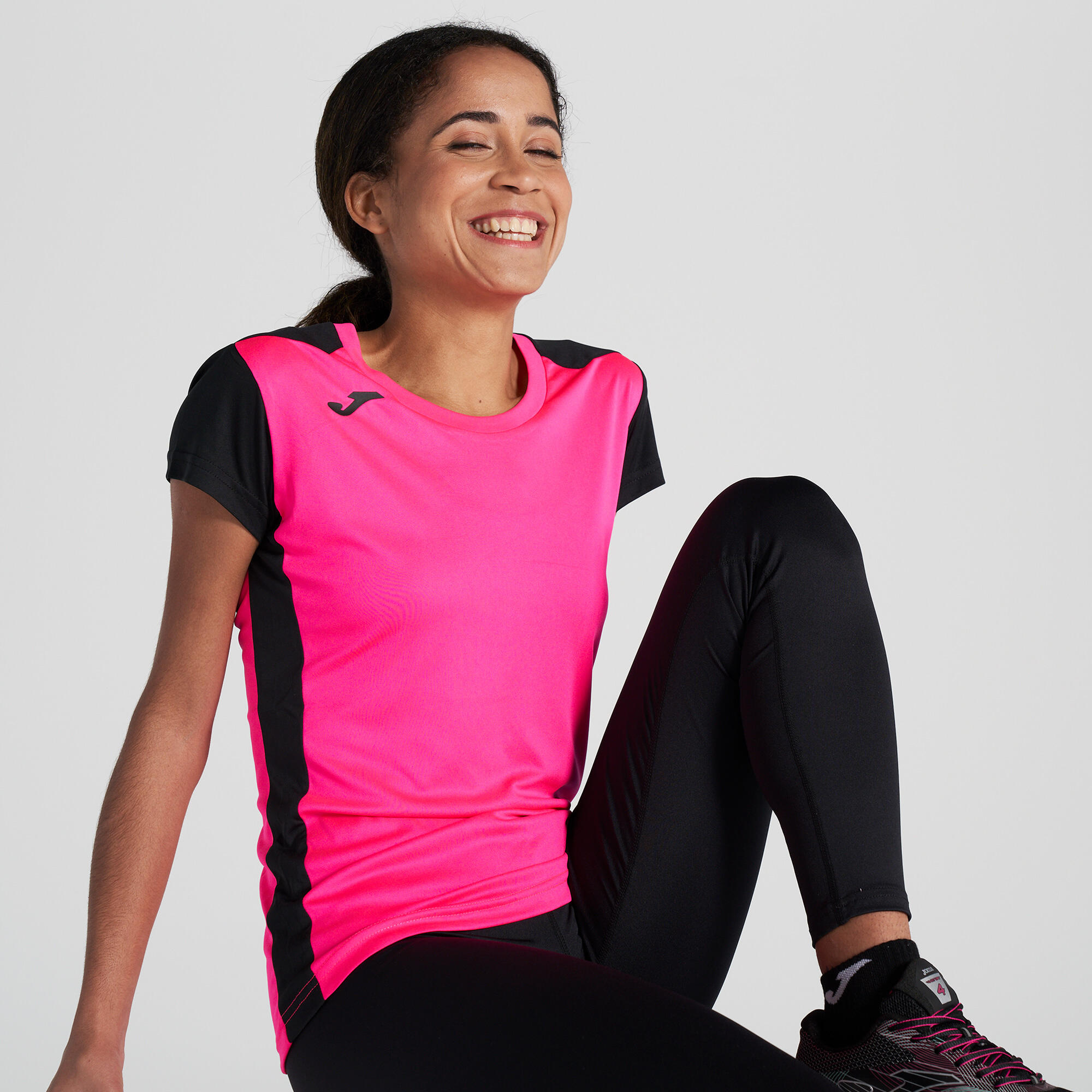 T-Shirt Manga Curta Running Mulher Joma Record II Rosa Fluor 3/5