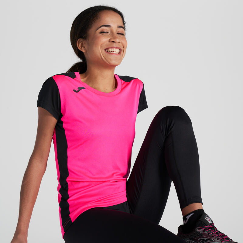 Camiseta Manga Corta Running Mujer Joma Record II Rosa Flúor