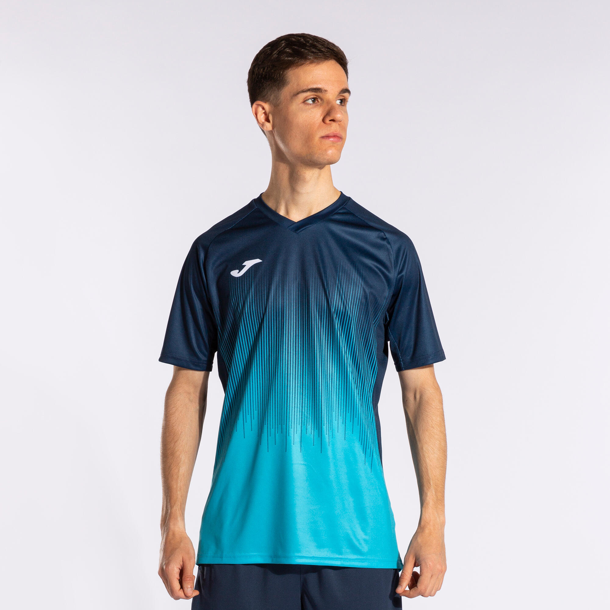 T-Shirt Manga Curta Futebol Homem Joma Tiger IV Azul-Turquesa Fluor 2/5