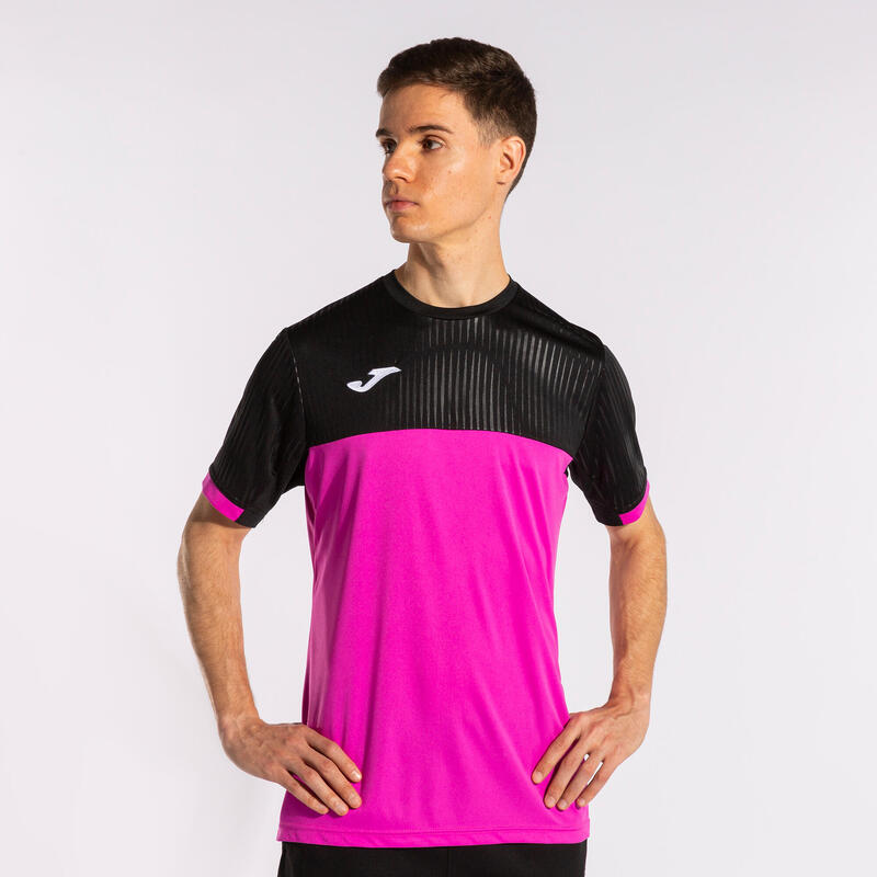 Camiseta Manga Corta Pádel Hombre Joma Montreal Rosa Flúor