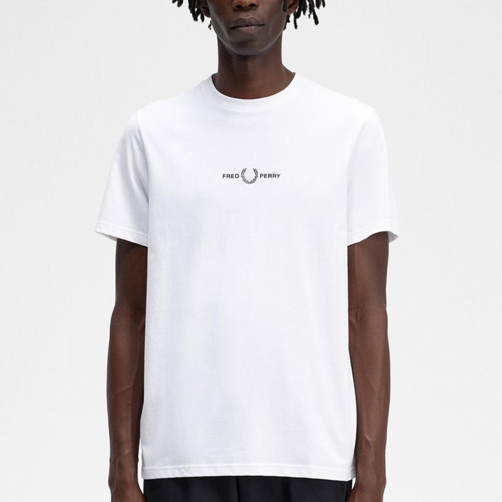 FRED PERRY Maglietta da uomo Fred Perry ricamata bianca