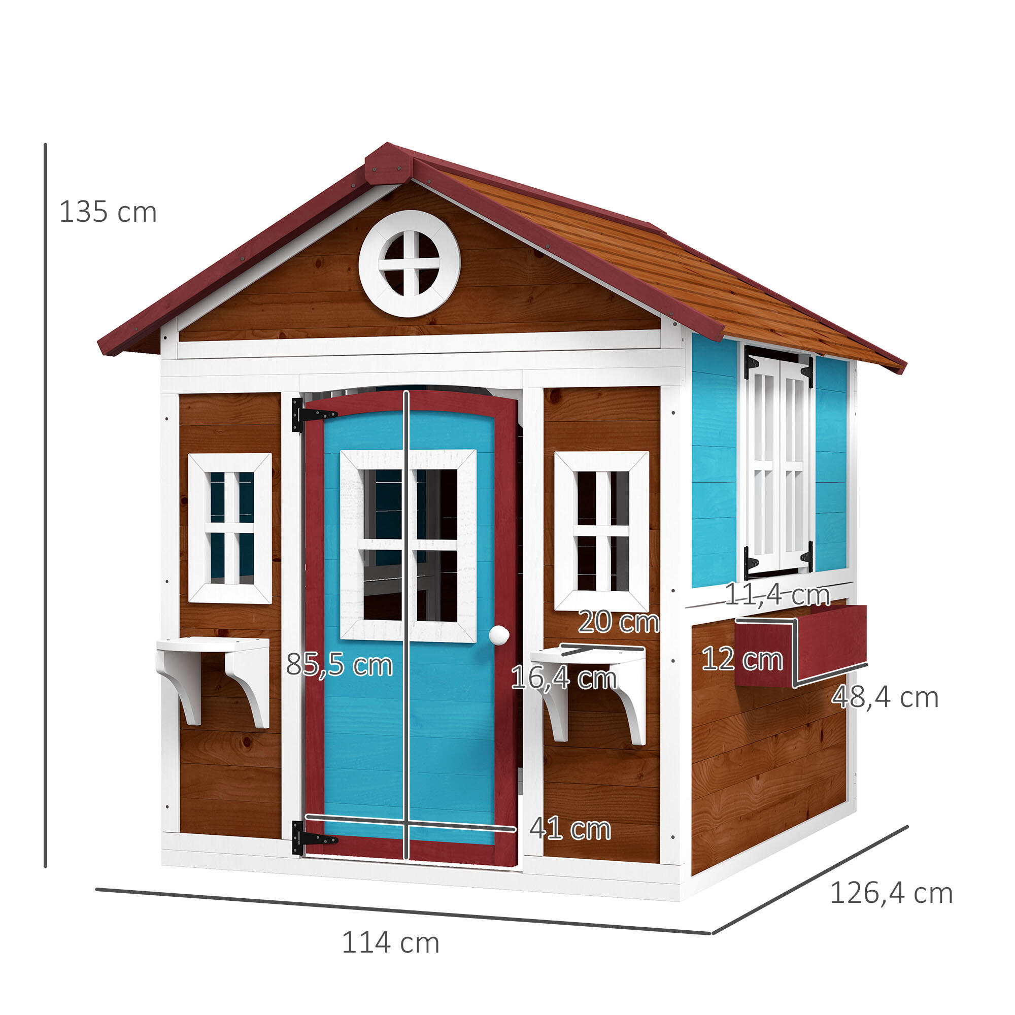 Casa de Jardín Infantil Outsunny 114x126,4x135 cm Marrón 3/5