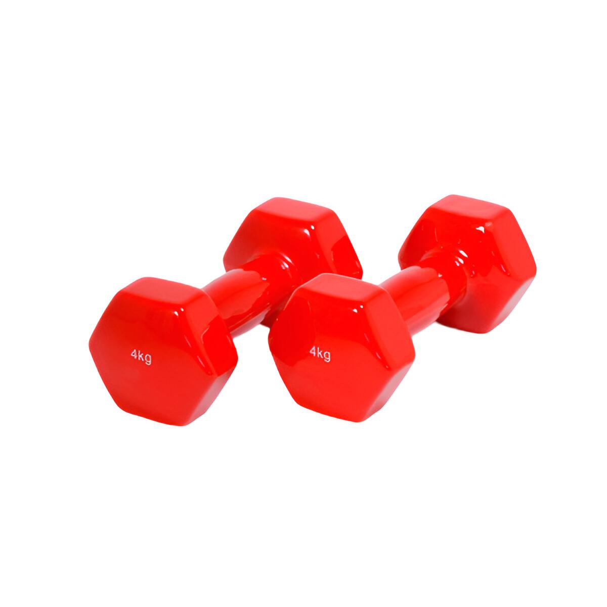 OZIO FITNESS 2 Unidades 4 kg Mancuernas Pesas Hexagonales de Vinilo Fitness Gimnasia Rojo
