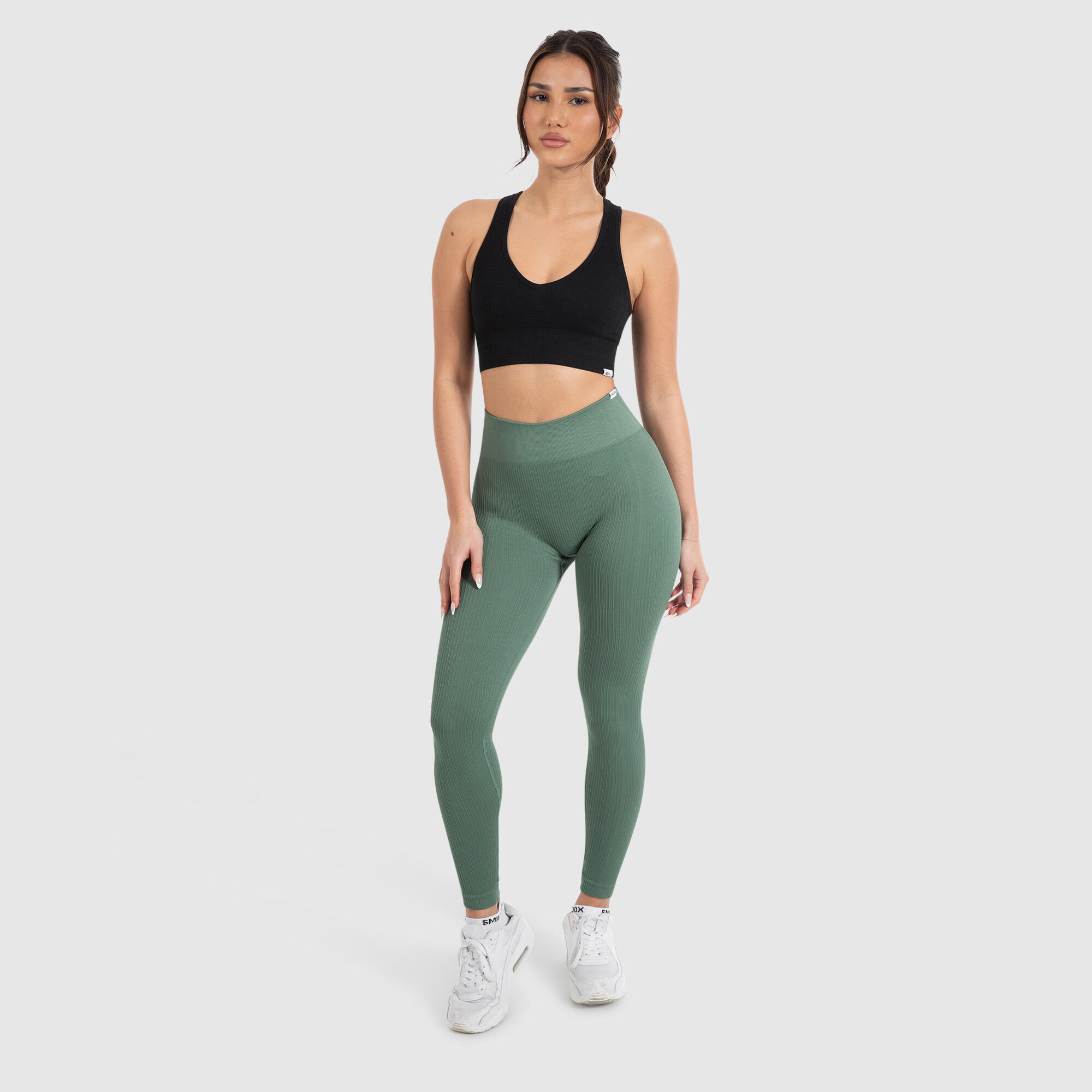 Damen High Waist Leggings Amaze Ripp Olive 3/6