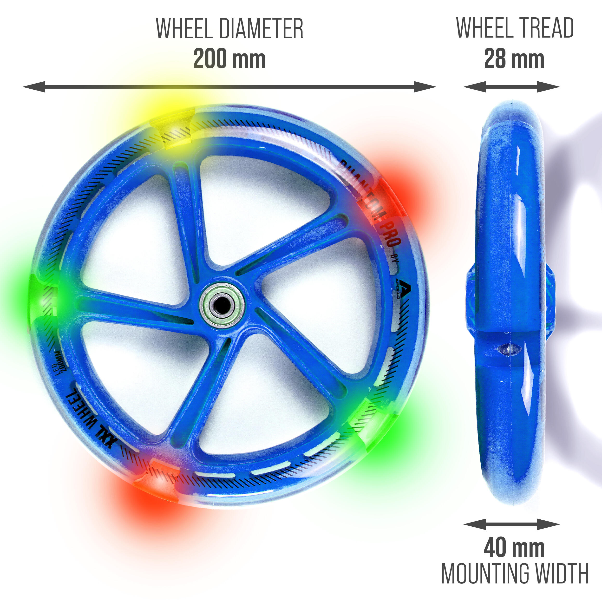 Roue de trottinette adulte 200mm avec roulements ABEC 7 LED 4/7