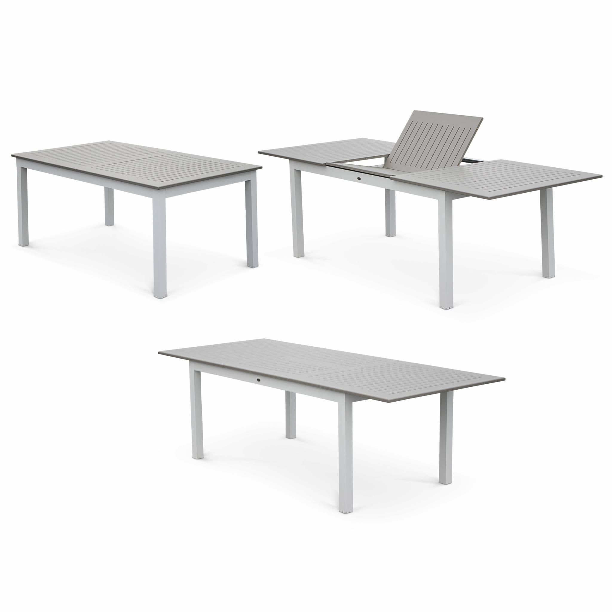 Mesa de jardín extensible de aluminio con 8 sillas, Blanco 4/6