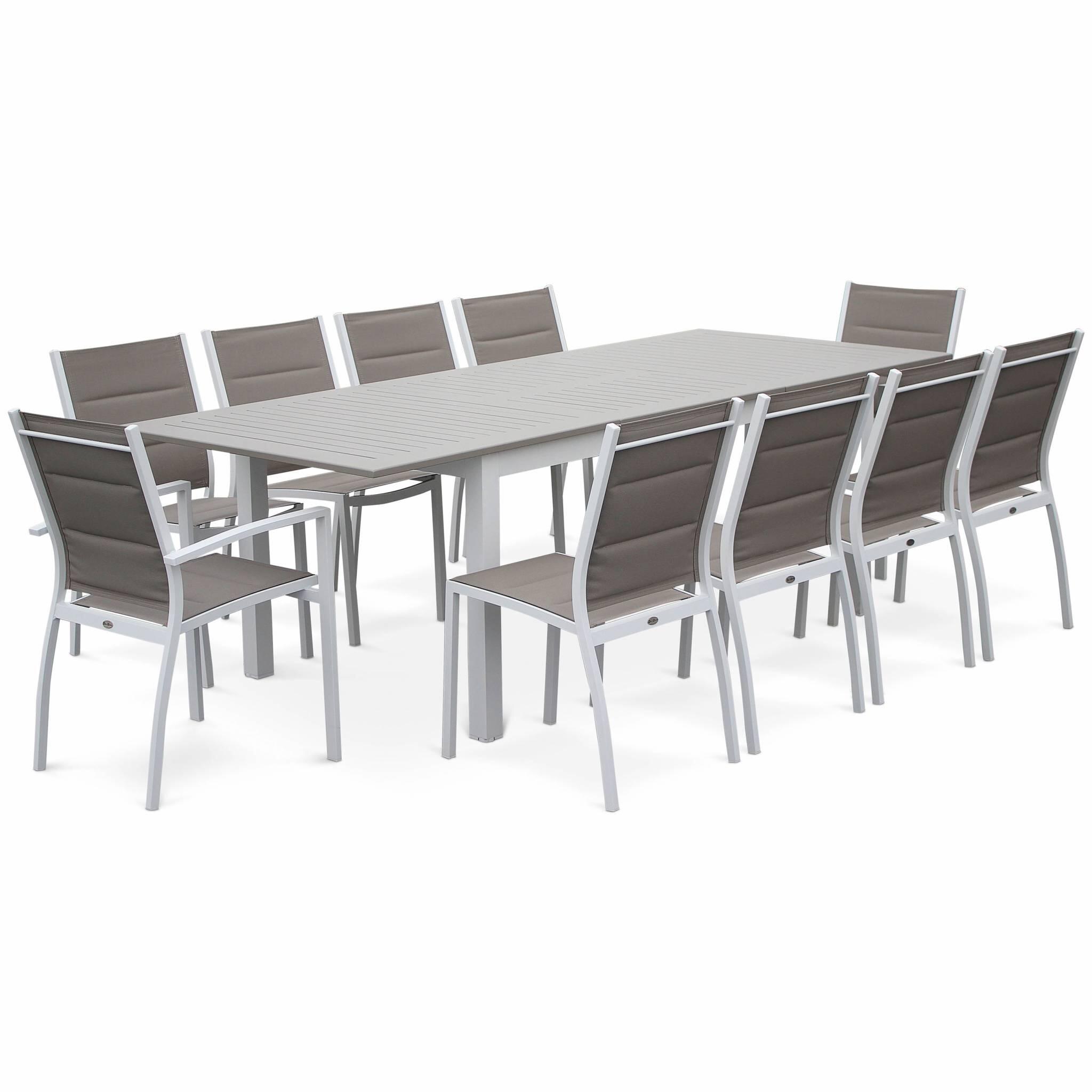 Mesa de jardín extensible de aluminio con 8 sillas, Blanco 3/6
