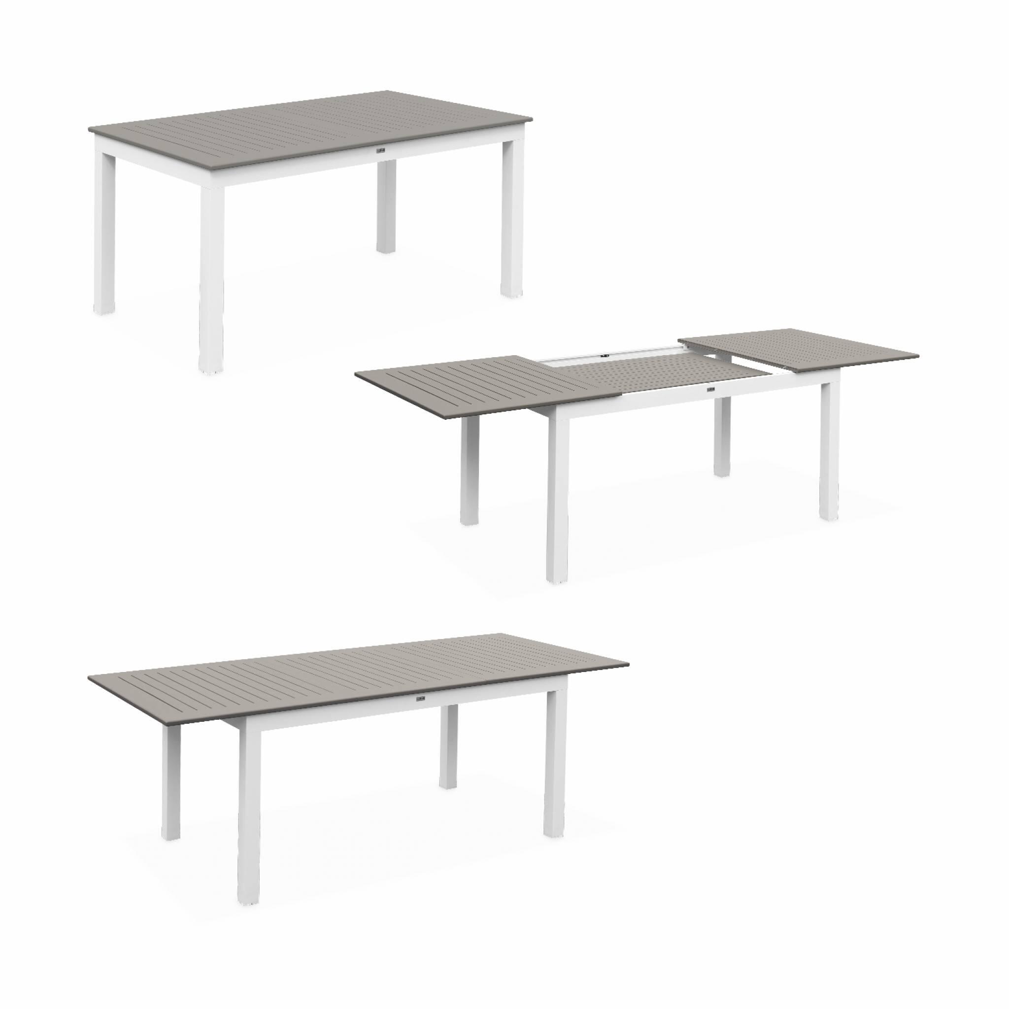 Mesa de jardín extensible de aluminio con 6 sillas, Blanco 5/6