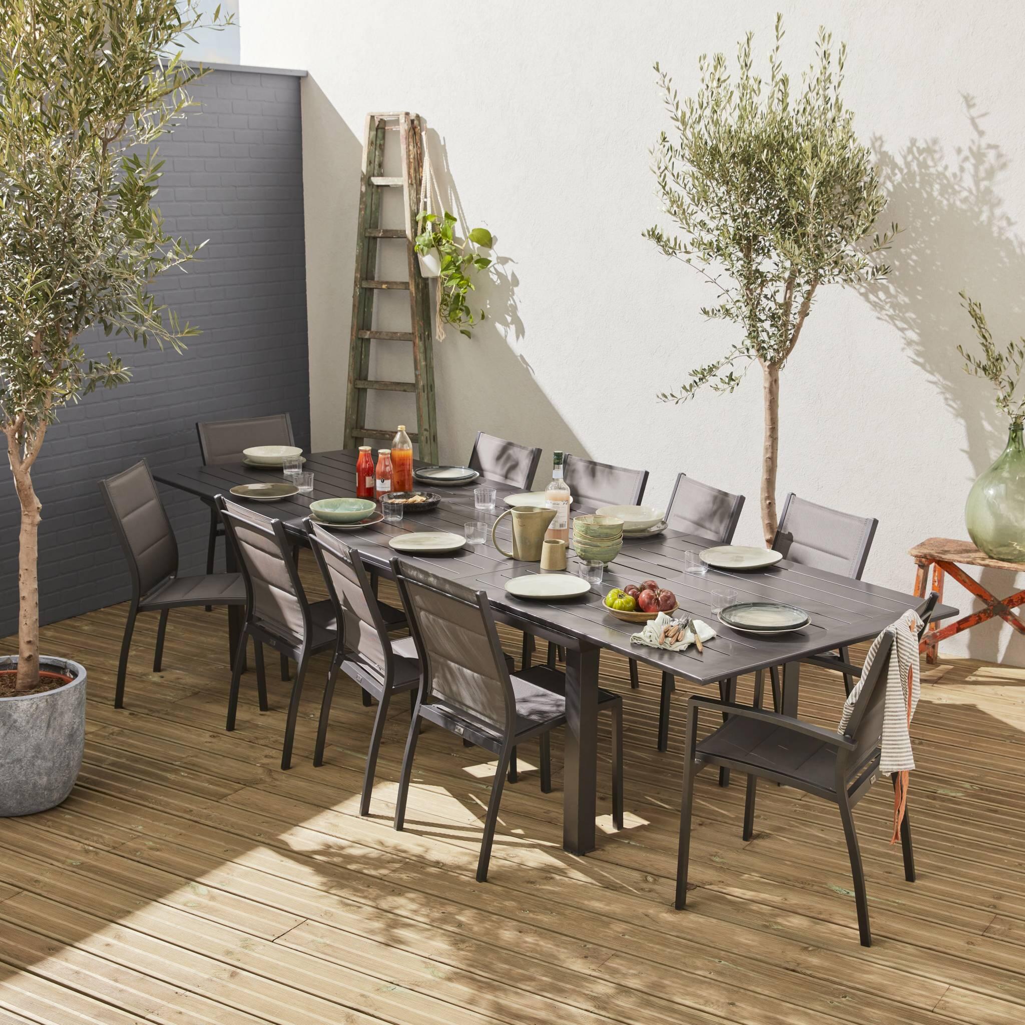 Mesa de jardín extensible de aluminio con 10 sillas, Antracita 2/6