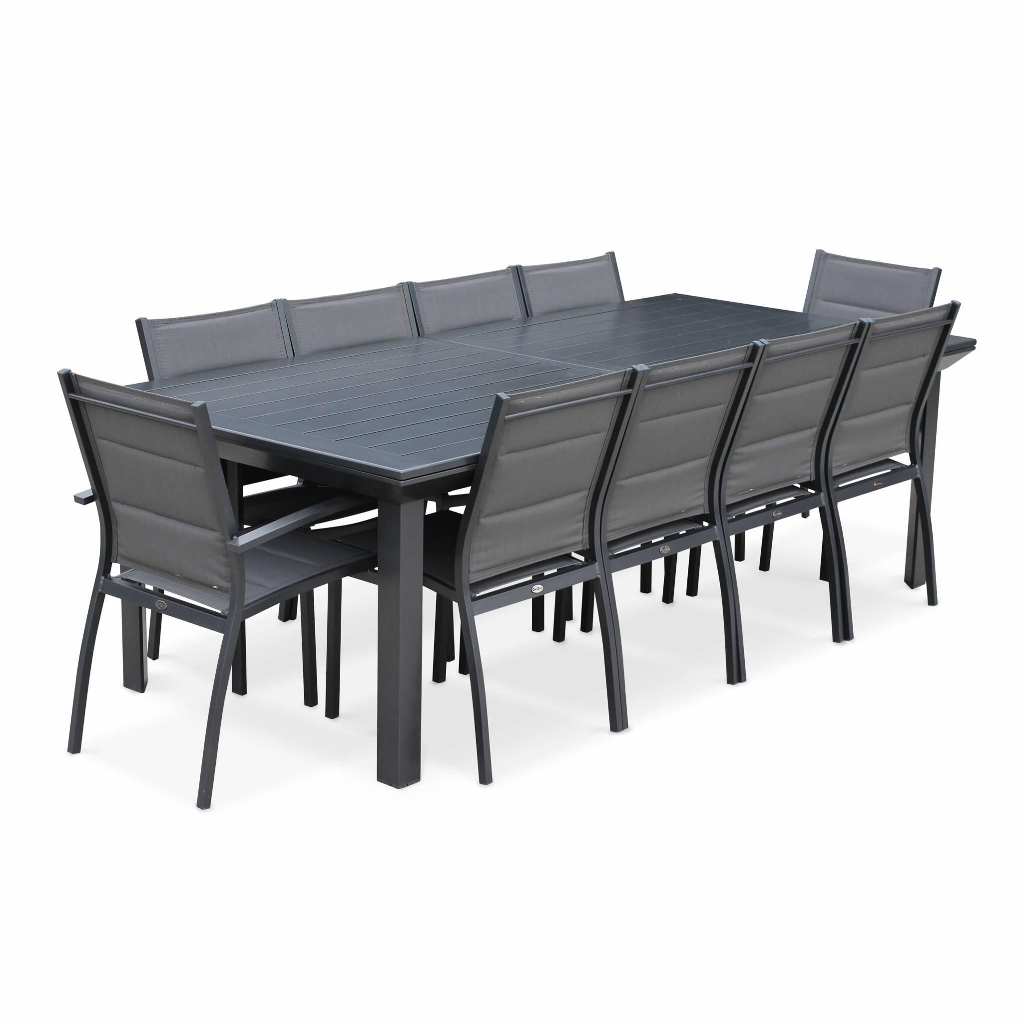 Mesa de jardín extensible de aluminio con 10 sillas, Antracita 3/6