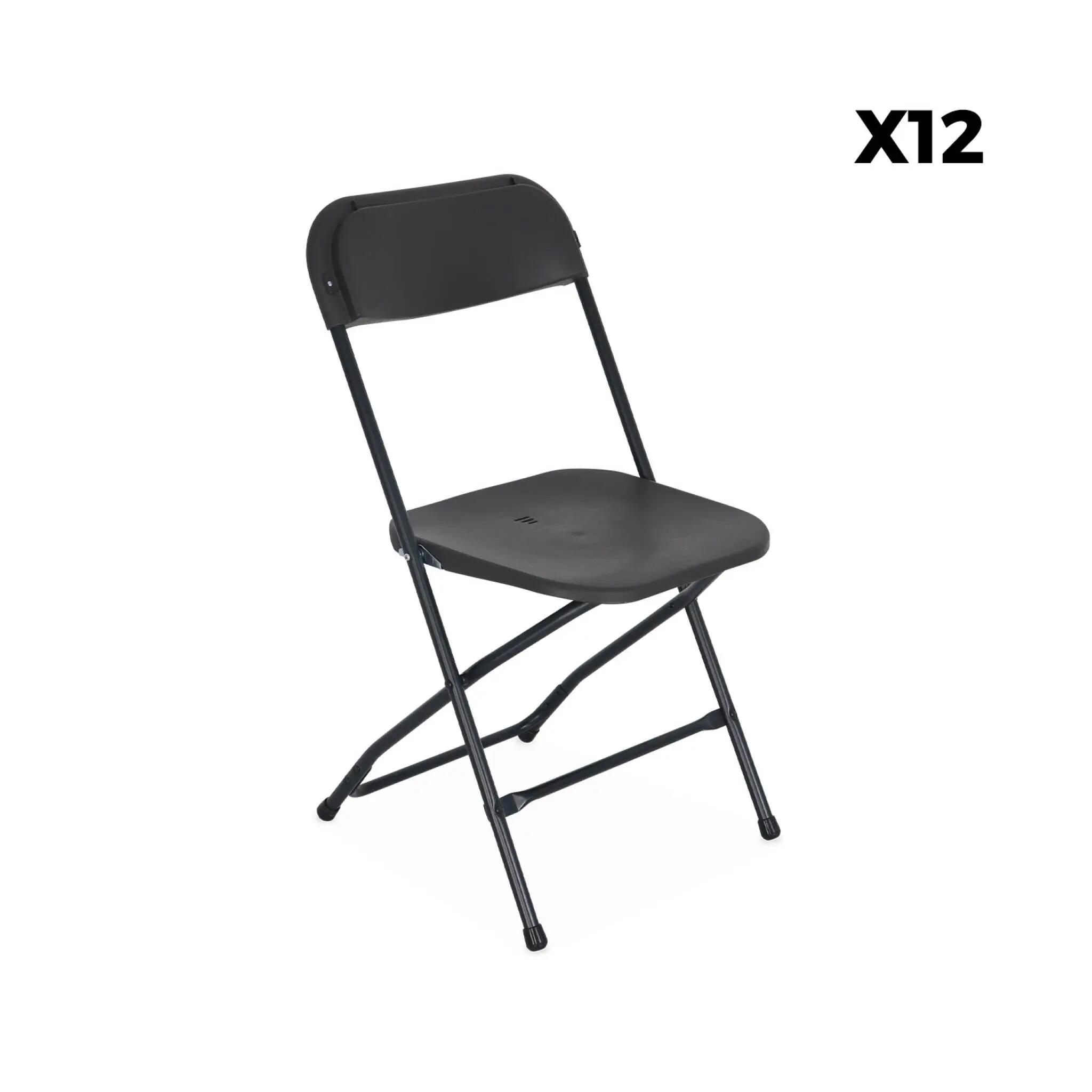 Set de 2 mesas de receção dobráveis em plástico + 12 cadeiras, Cinza escuro 7/8
