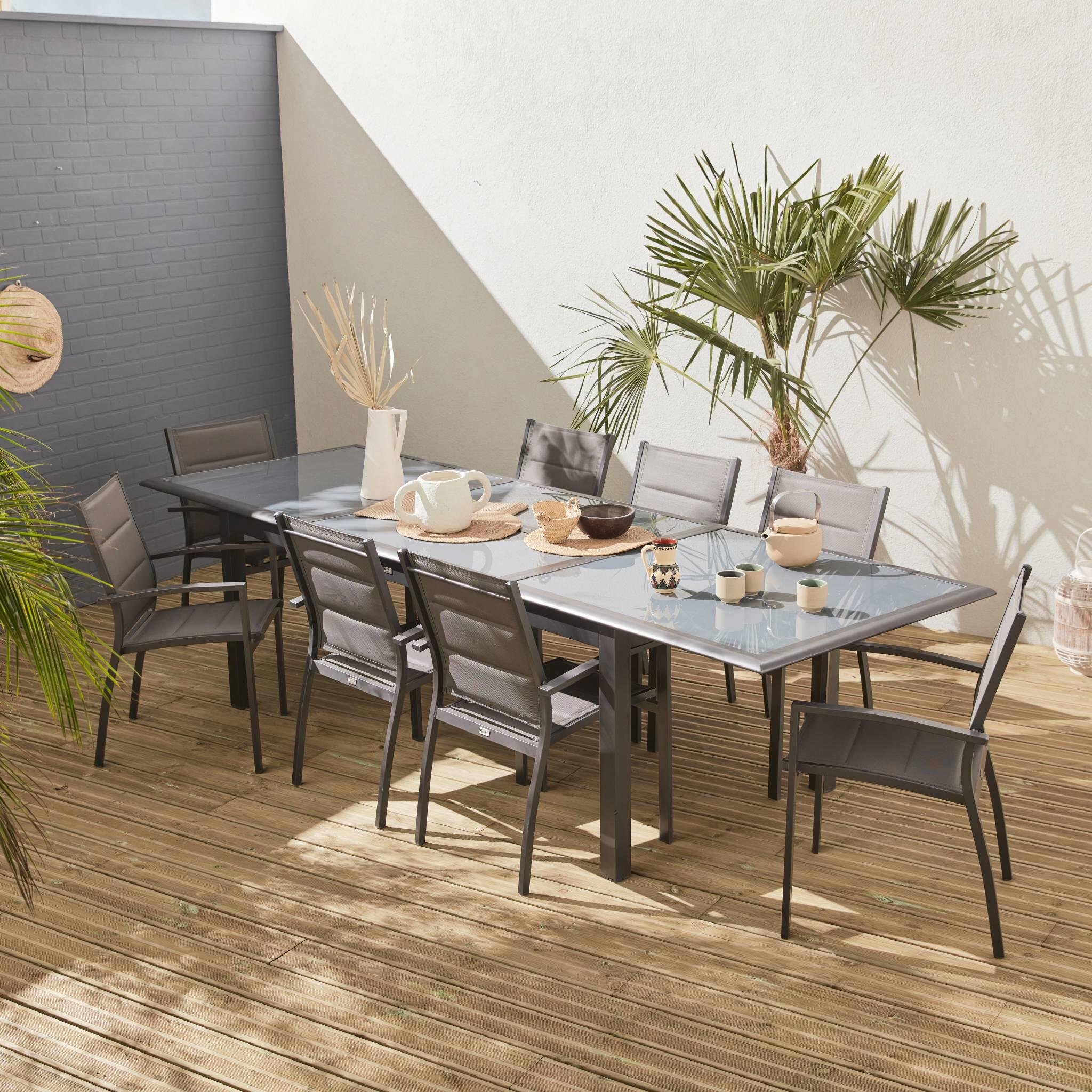 Mesa de jardín extensible de aluminio con 8 sillas, Antracita 2/6