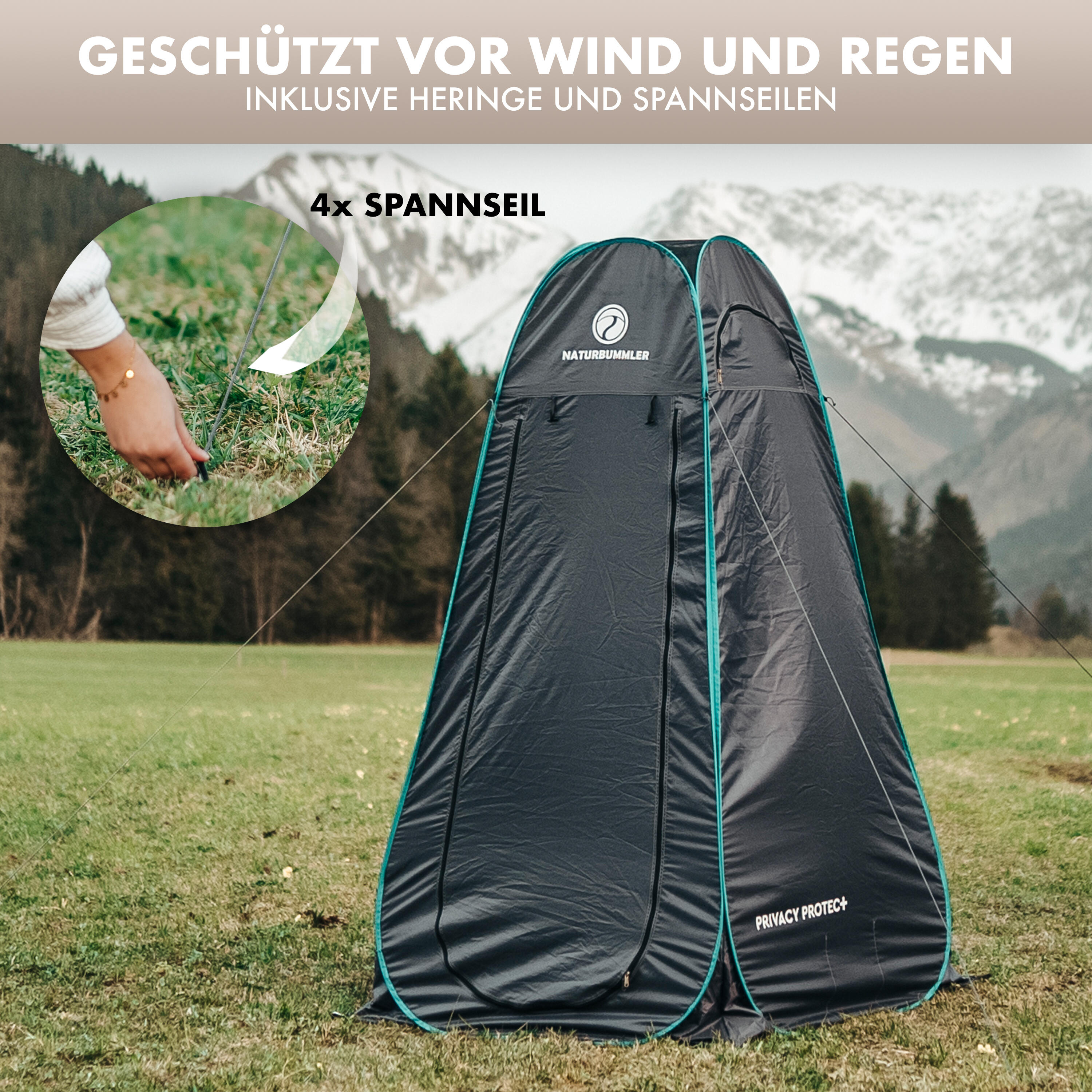 Naturbummler ® Duschzelt Pop-Up [Wasserdicht, Blickdicht & inkl. 5 Taschen] Umkl 7/7