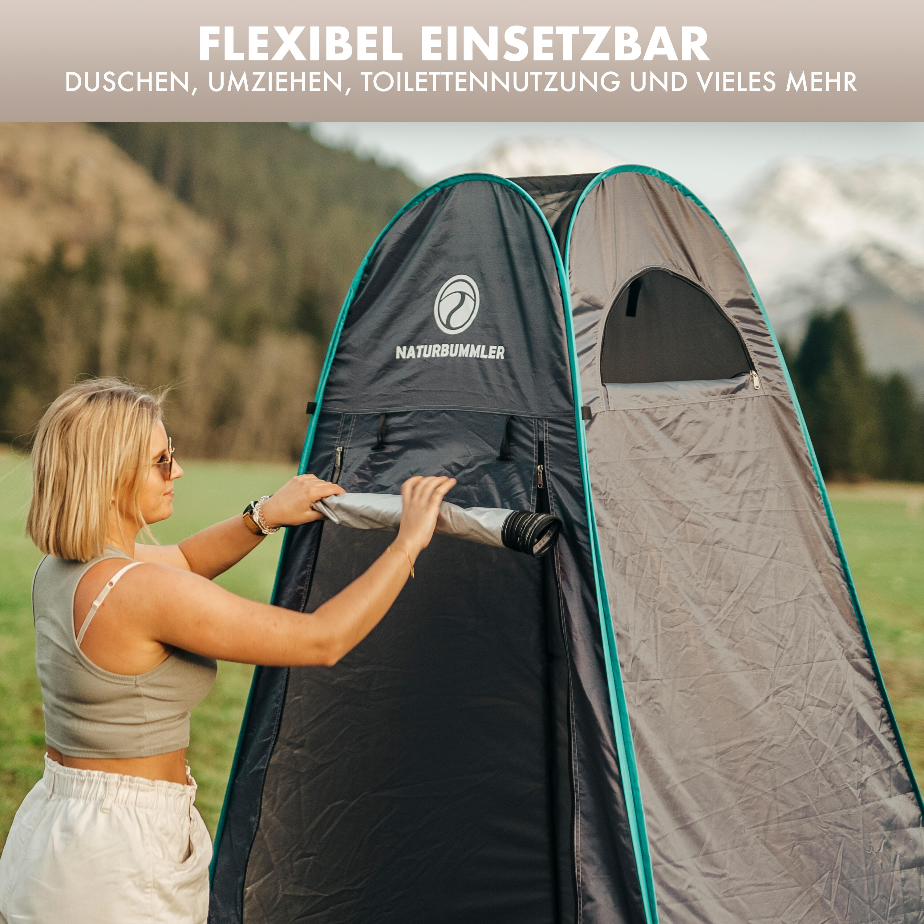 Naturbummler ® Duschzelt Pop-Up [Wasserdicht, Blickdicht & inkl. 5 Taschen] Umkl 3/7