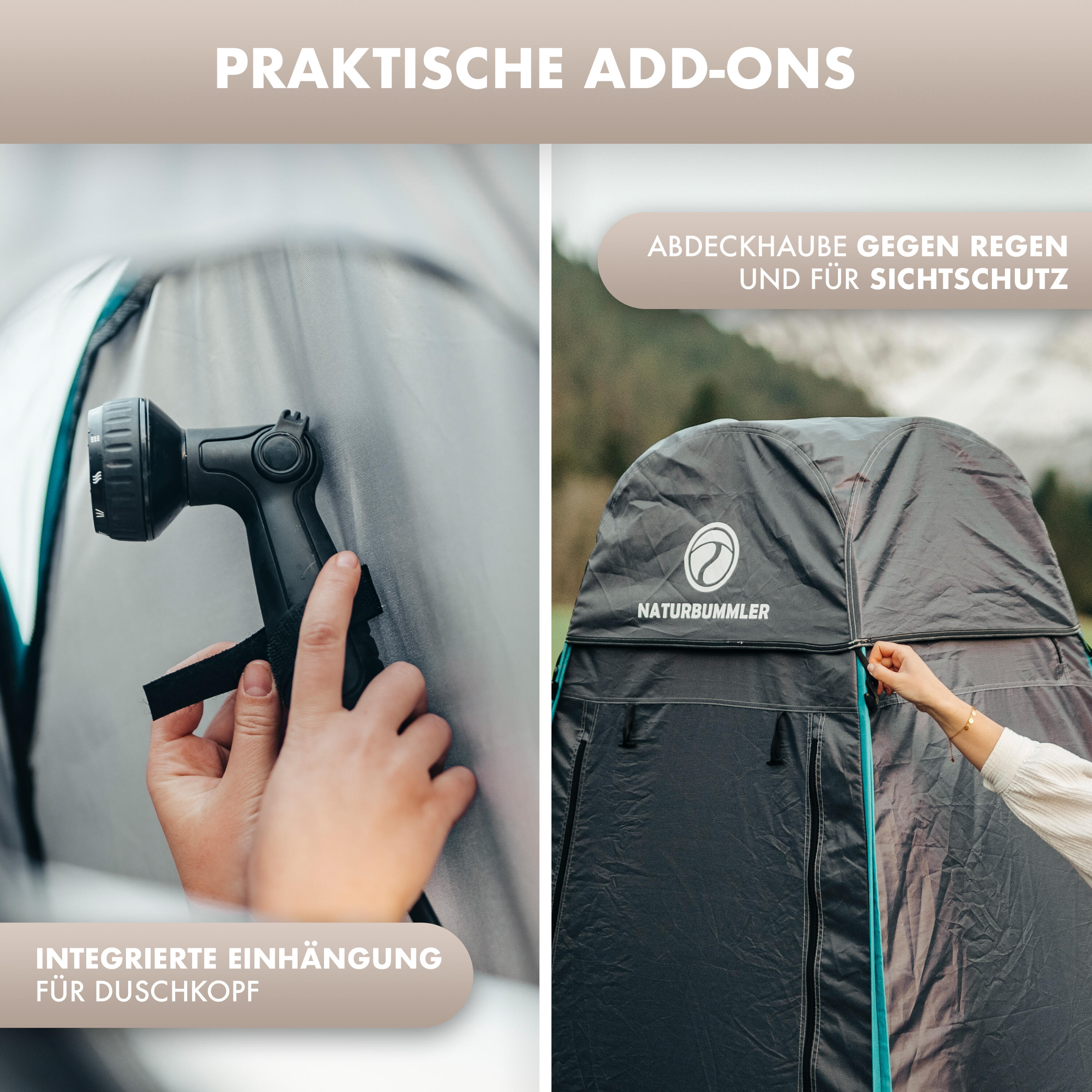 Naturbummler ® Duschzelt Pop-Up [Wasserdicht, Blickdicht & inkl. 5 Taschen] Umkl 6/7