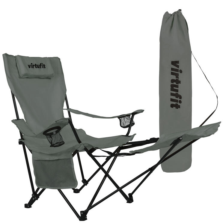 Foldable Camping Chair - With Footrest - Grey
