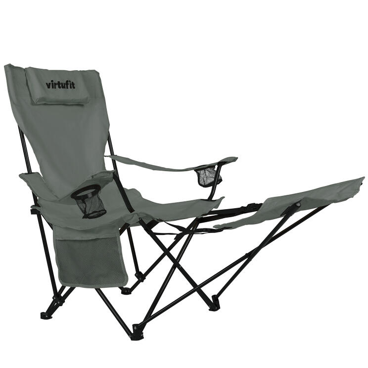Silla de camping - Plegable - Con reposapiés - Gris 2/8
