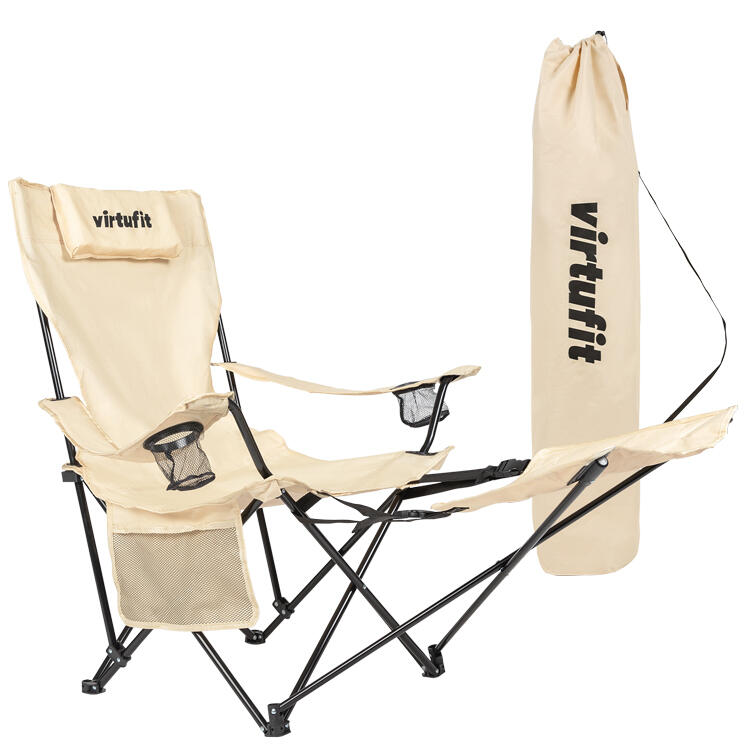 Foldable Camping Chair - With Footrest - Beige