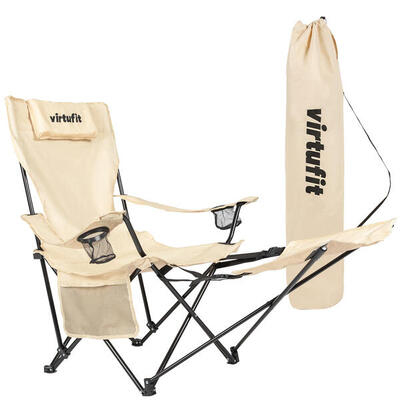 Opvouwbare camping stoel - met voetsteun - beige
