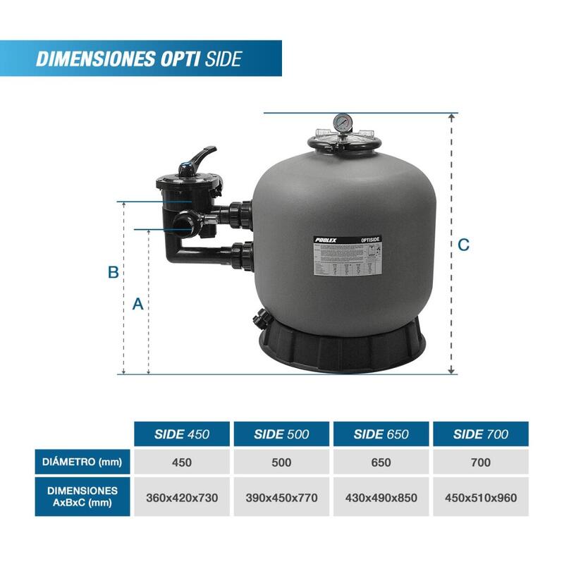 Filtre à sable pour piscines jusqu'à 45 m³ - Poolex Opti Side PF-OPT450S