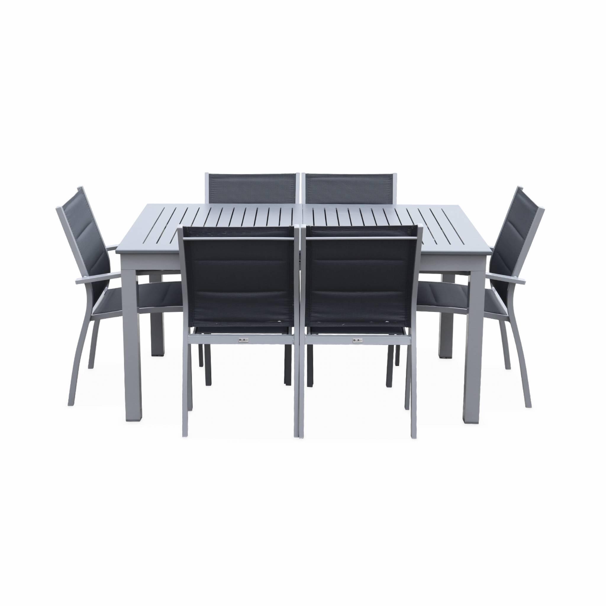Mesa de jardín extensible de aluminio con 6 sillas, Gris 4/6