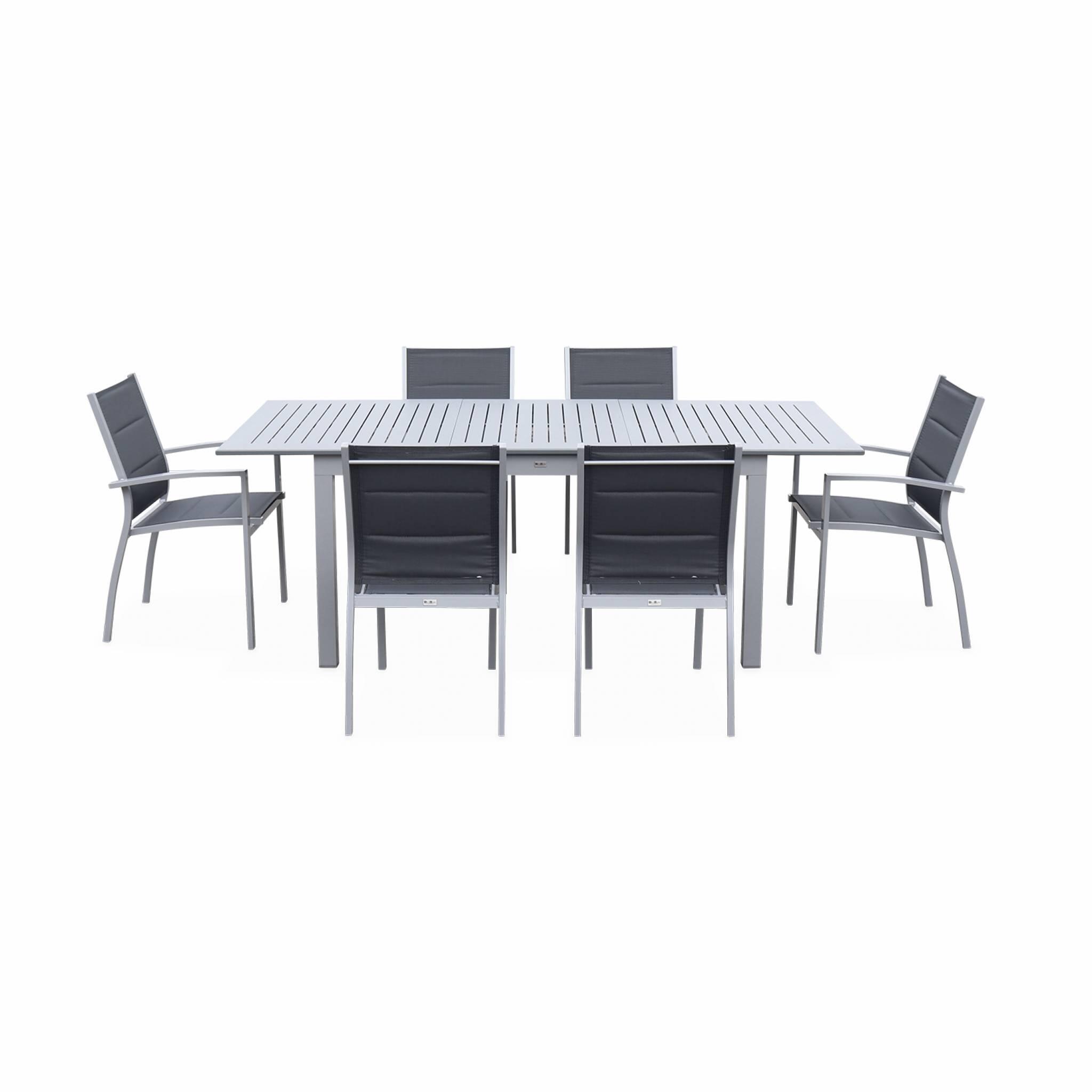 Mesa de jardín extensible de aluminio con 6 sillas, Gris 3/6
