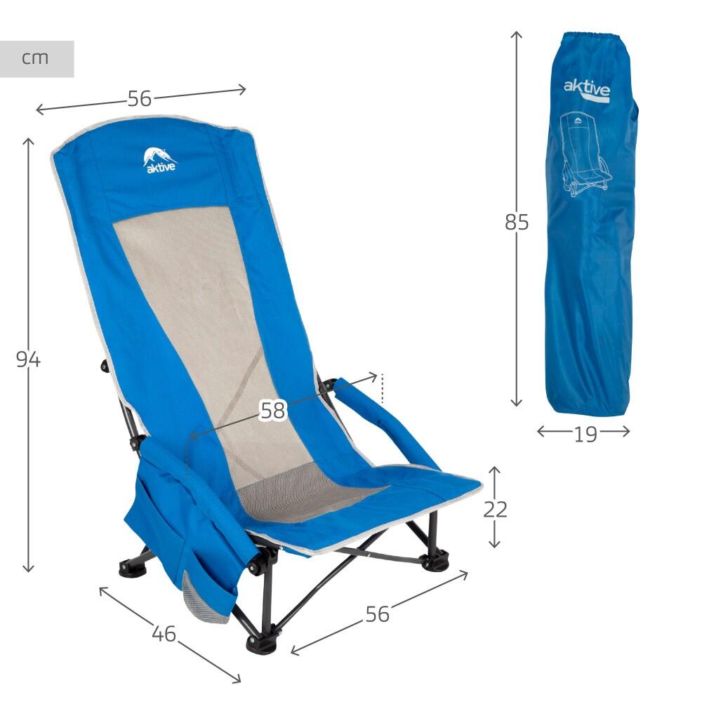 Aktive Sedia pieghevole bassa e traspirante blu con tasca e portabicchieri 4/7