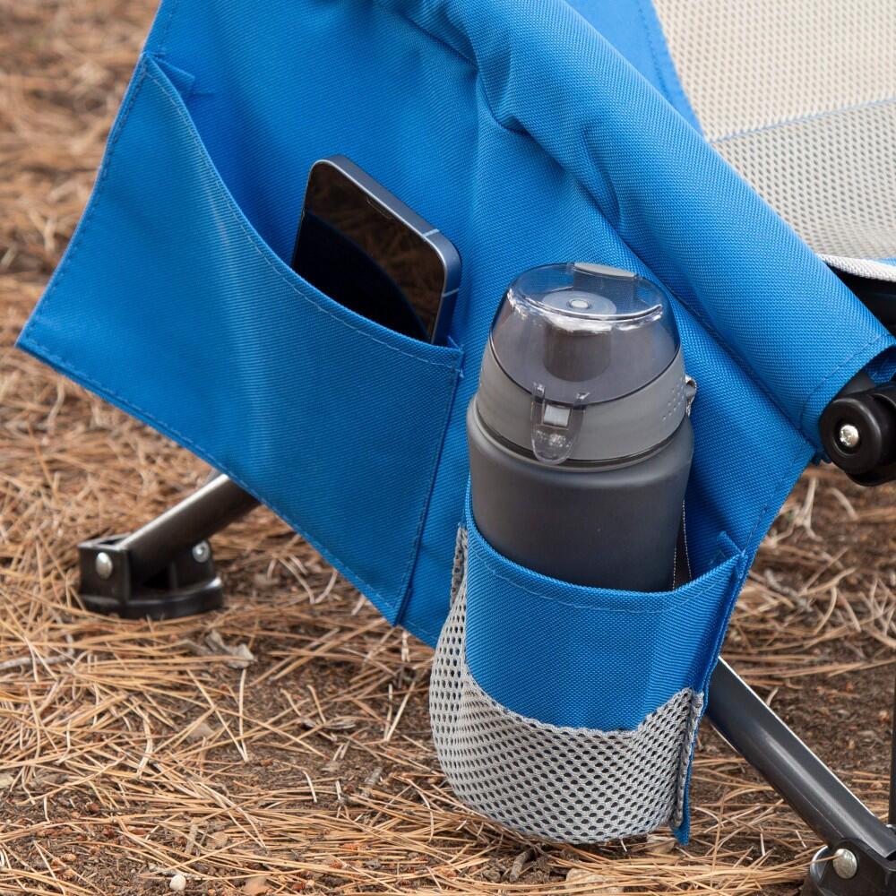 Aktive Sedia pieghevole bassa e traspirante blu con tasca e portabicchieri 3/7