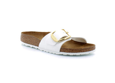 Ciabatte Birkenstock Madrid Big Buckle Patent White Donna
