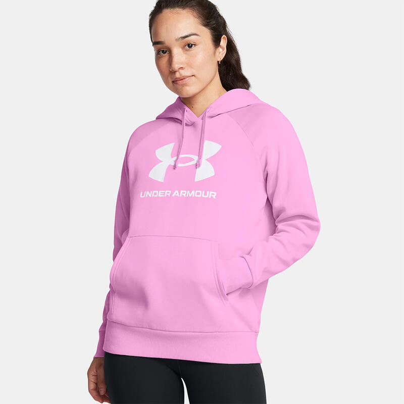 Sudadera Con Capucha Mujer Ua Rival Fleece Rosa Gran Logo Under Armour