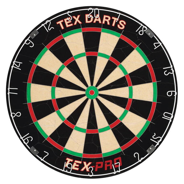 Tex Pro tournament-size bristle dartboard with white number ring