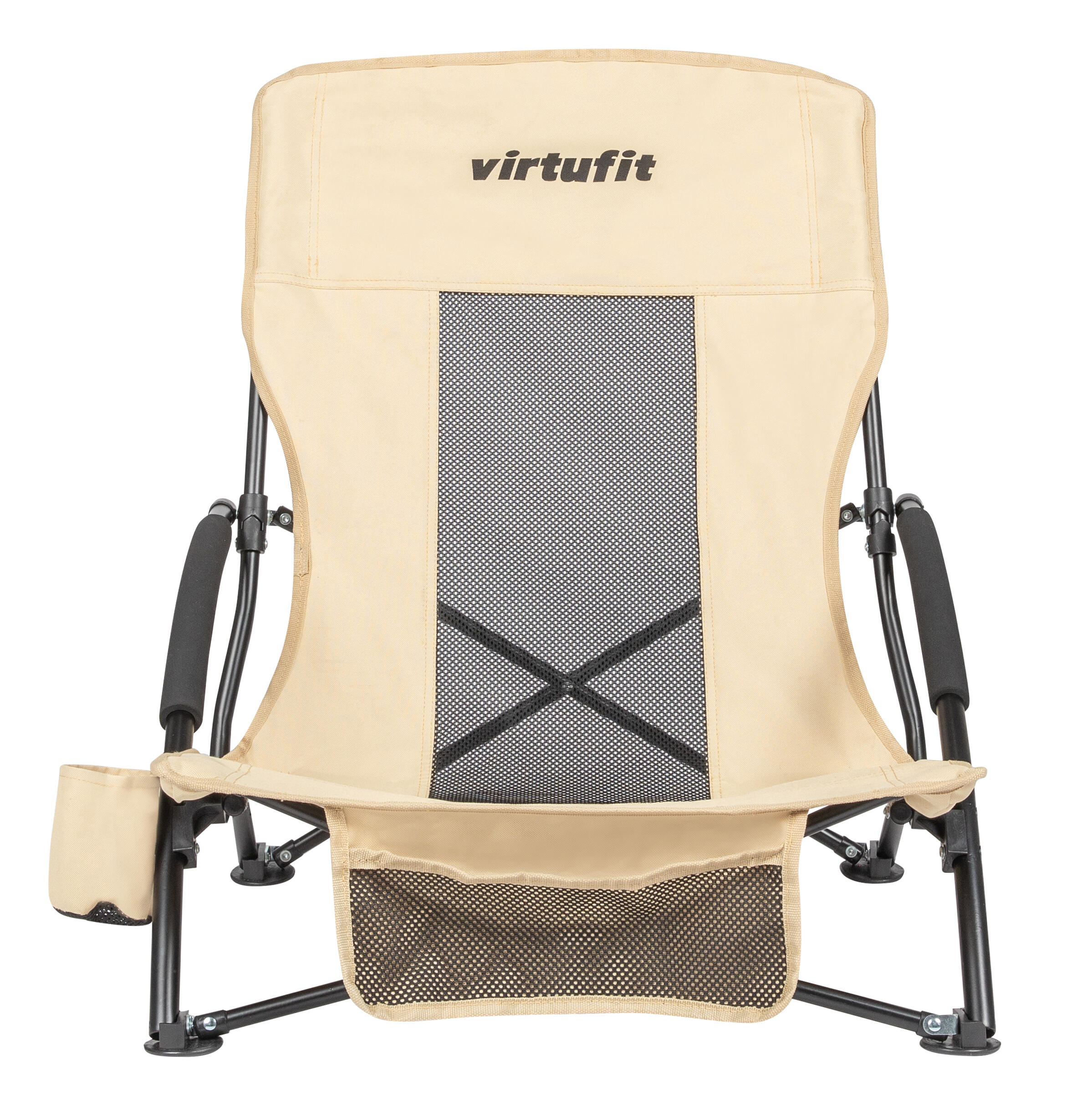 Sedia Da Campeggio Pieghevole VirtuFit - Beige, Con Portabevande E Custodia - Foto 9