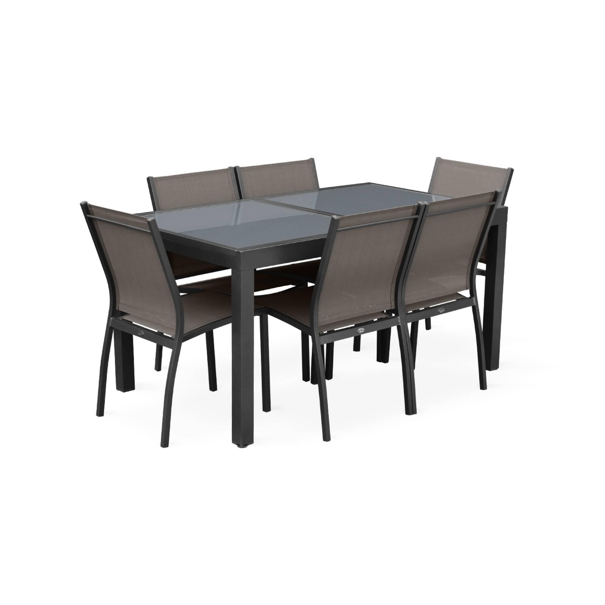 Mesa de jardim extensível em alumínio, 6 cadeiras, Cinza 2/6
