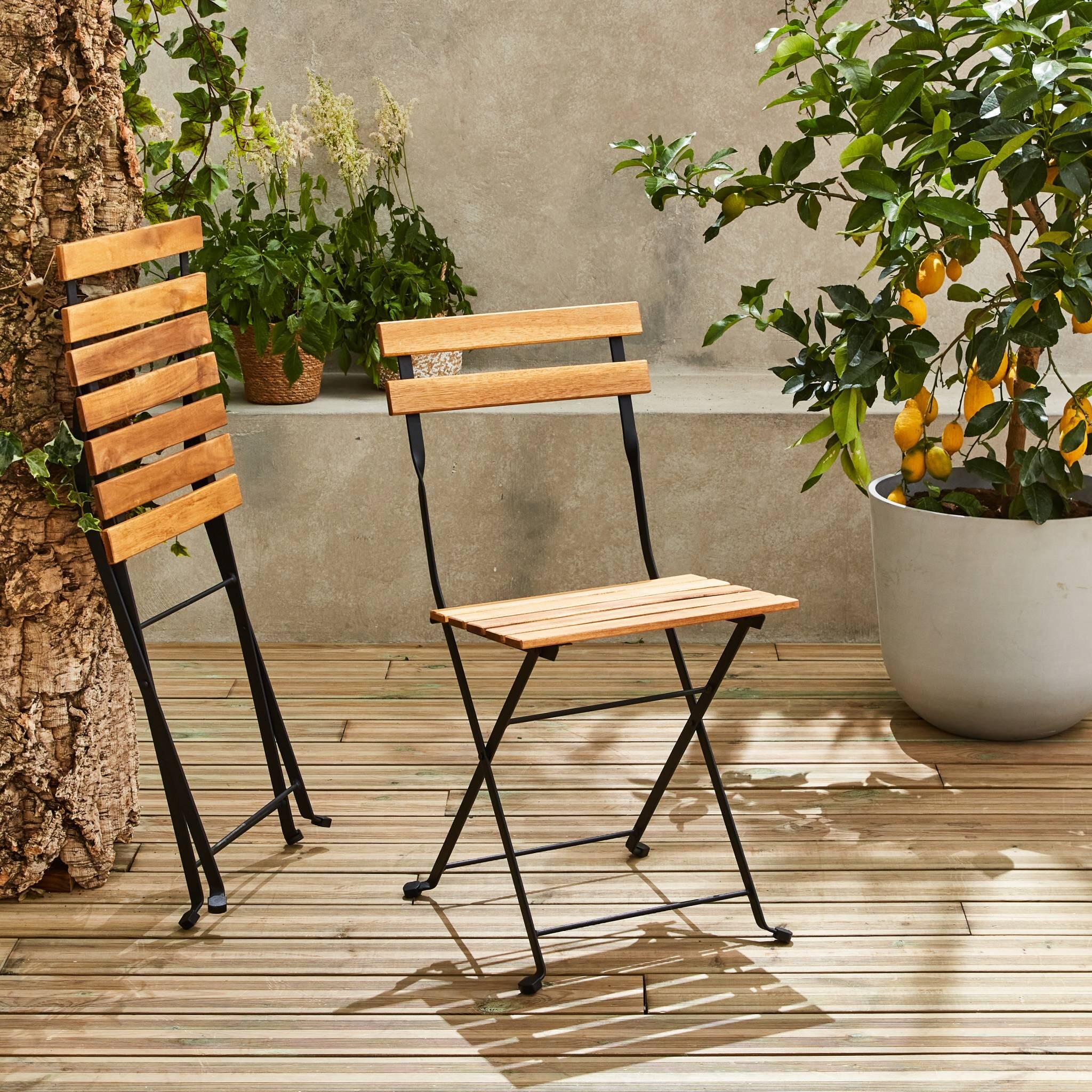 Mesa bistro plegable madera y metal con 2 sillas, Negro 6/6