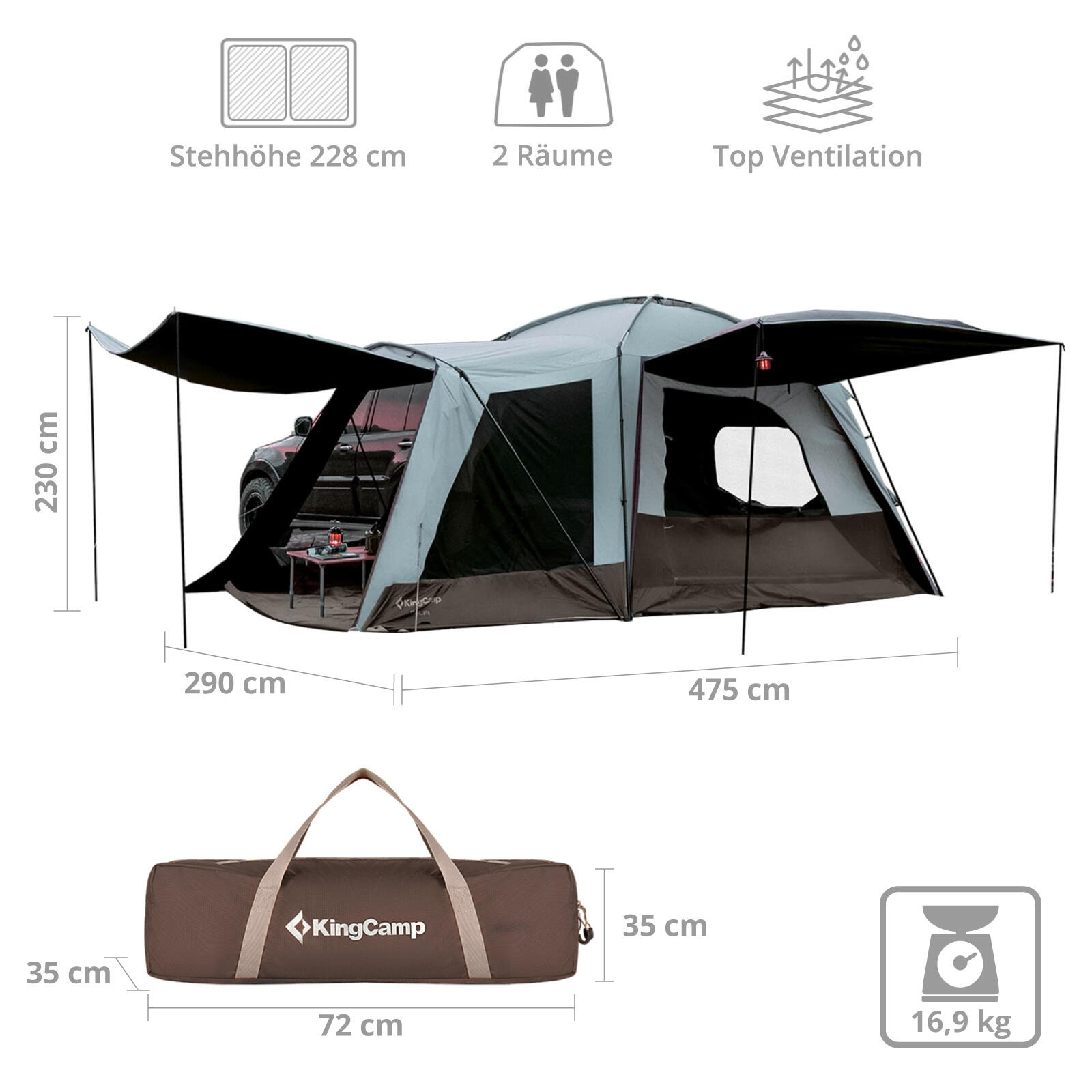Tenda posteriore per autobus Hawly VW da sole furgone Campeggio familiare 2/6