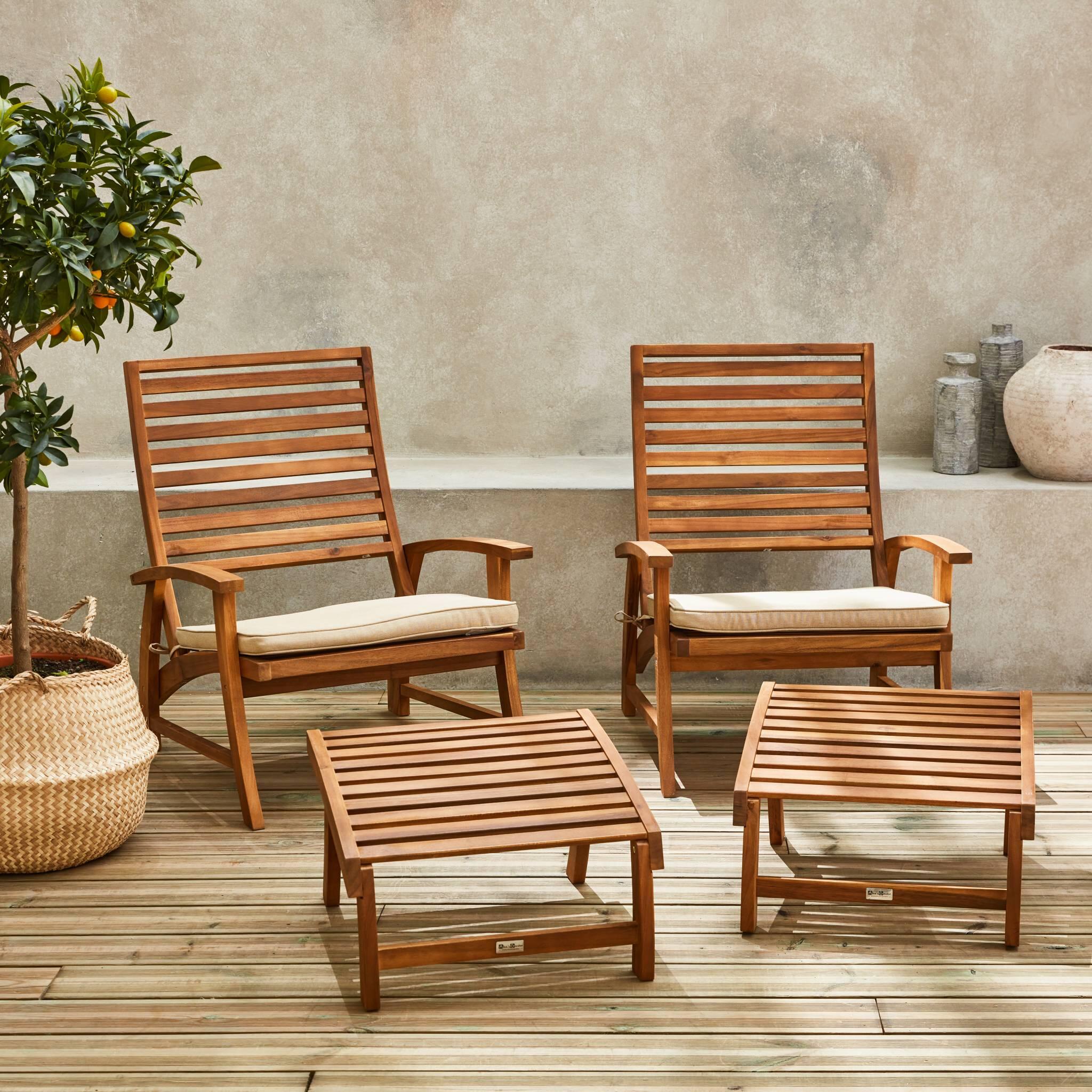 Silla con reposapiés de madera, set de 2, Teck 4/6