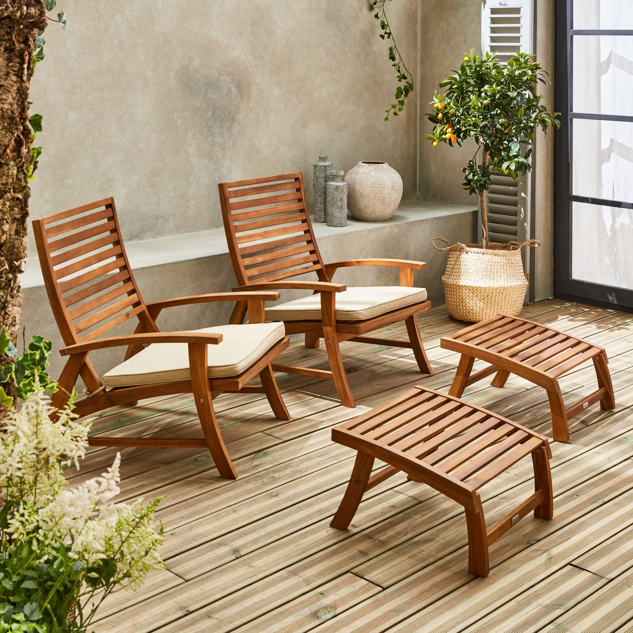 Silla con reposapiés de madera, set de 2, Teck 5/6