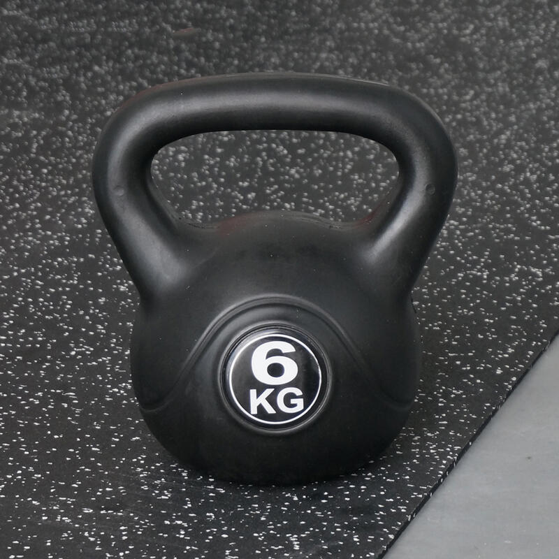 Kettlebell 6 kg - Plástico - para uso interior y exterior - Negro